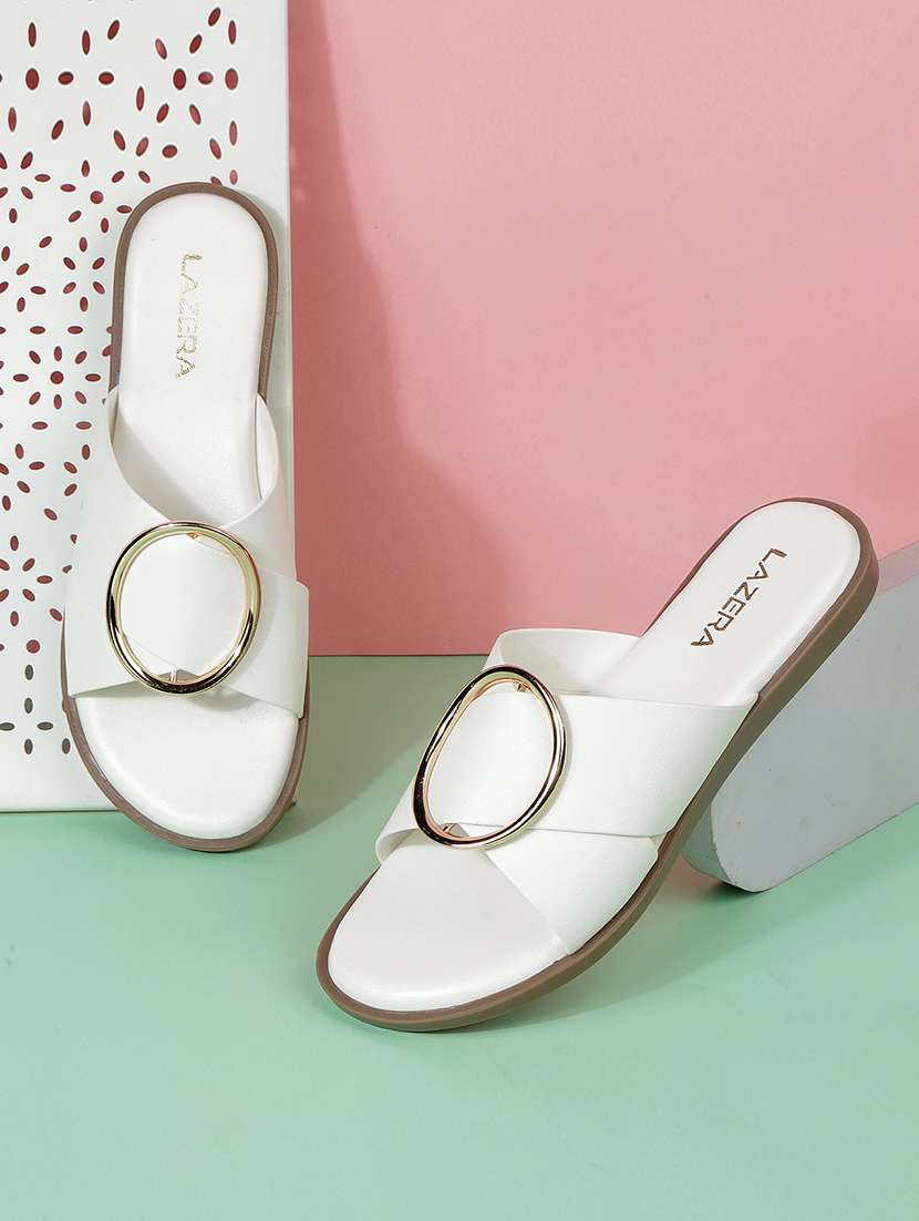 women solid slip on flat sandal