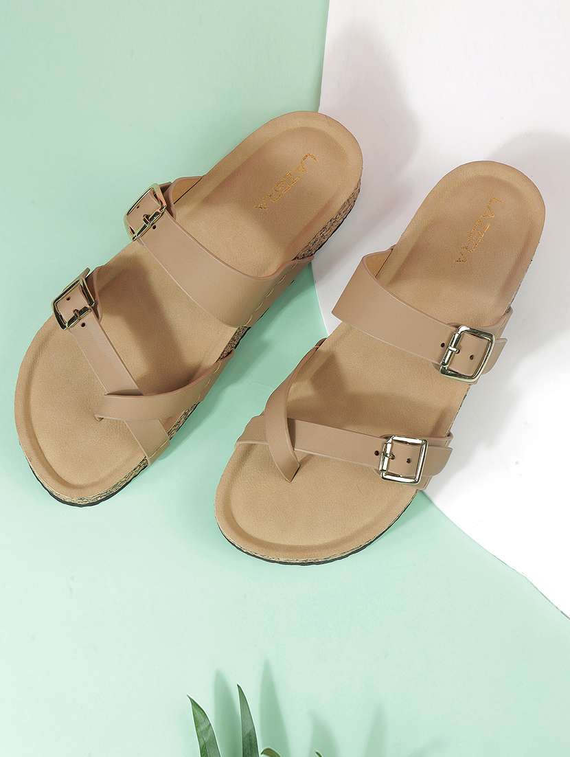 women solid toe separator flat sandal