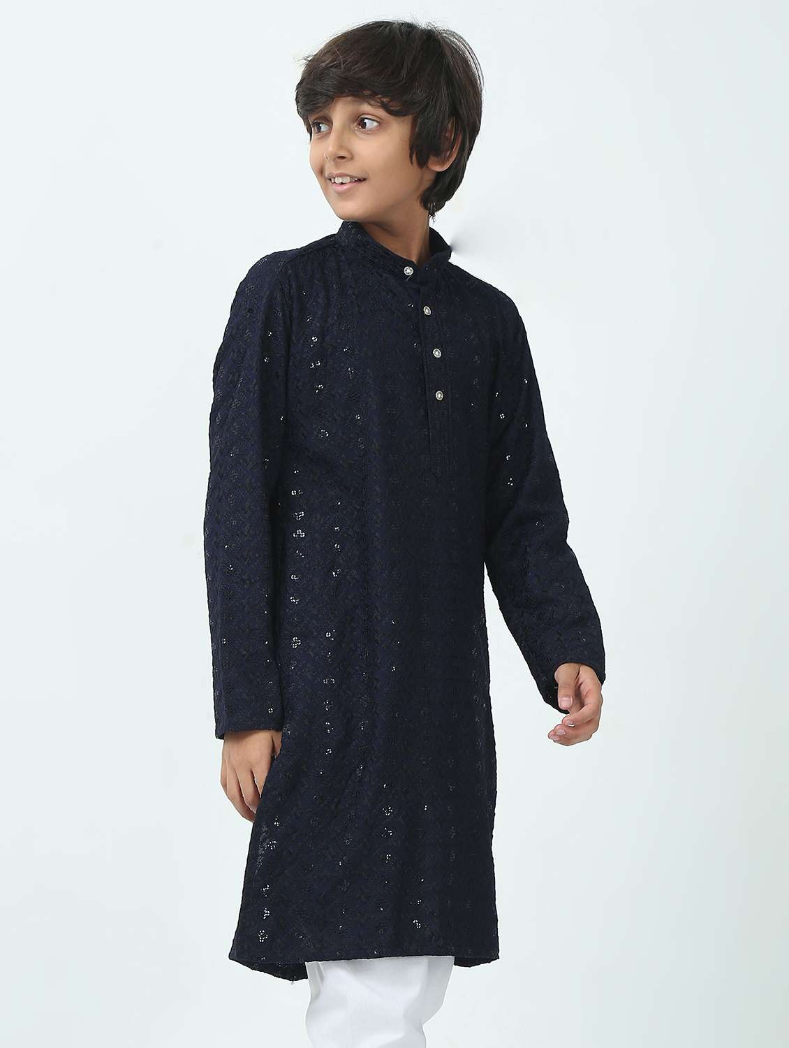 boys embroidered long sleeve kurta - 22272017 -  Standard Image - 1