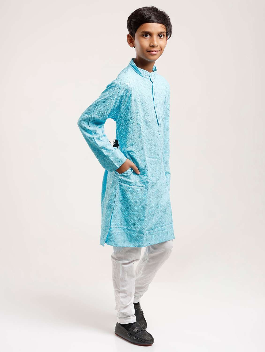 boys embroidered long sleeve straight kurta - 22272039 -  Standard Image - 1