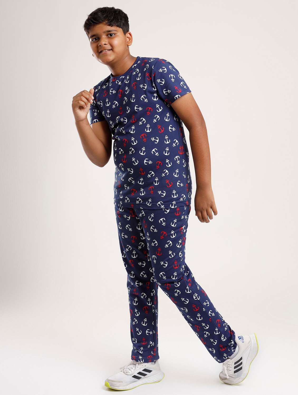 boys printed short sleeve full length set