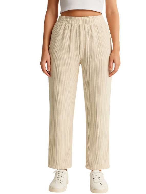 women solid mid rise straight trouser