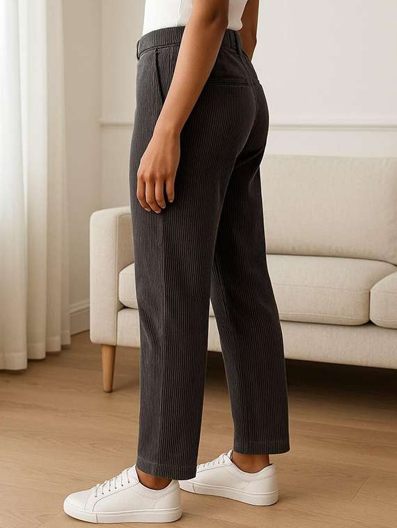 women solid mid rise straight trouser - 22272454 -  Standard Image - 1