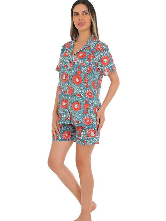 women printed nightwear shorts set - 22272458 -  Standard Image - 1