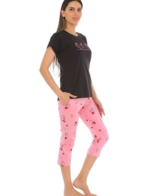 women printed nightwear capri set - 22272506 -  Standard Image - 1