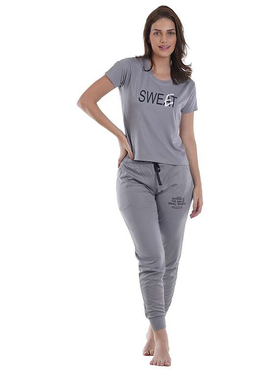 women typographic short sleeve pyjama set nightwear 