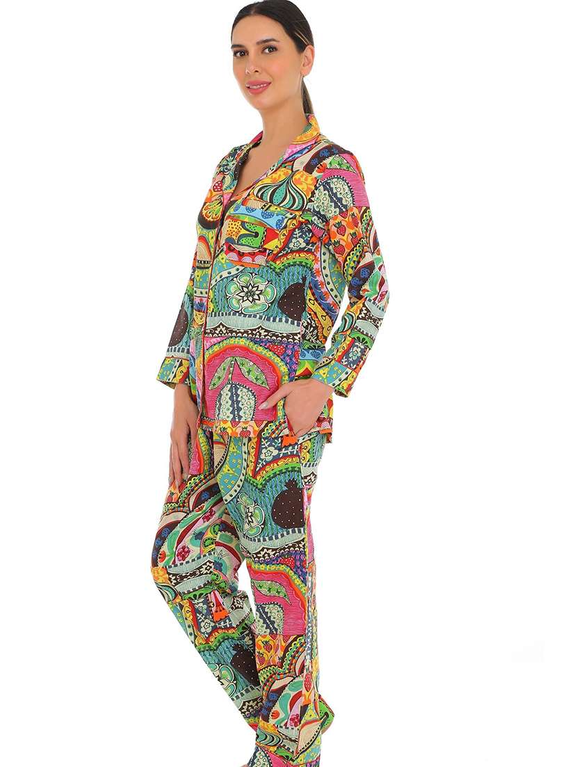 women printed nightwear pyjama set - 22272515 -  Standard Image - 1