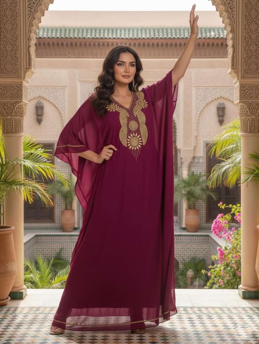 women embroidered kimono sleeve kaftan dress - 22272573 -  Standard Image - 1