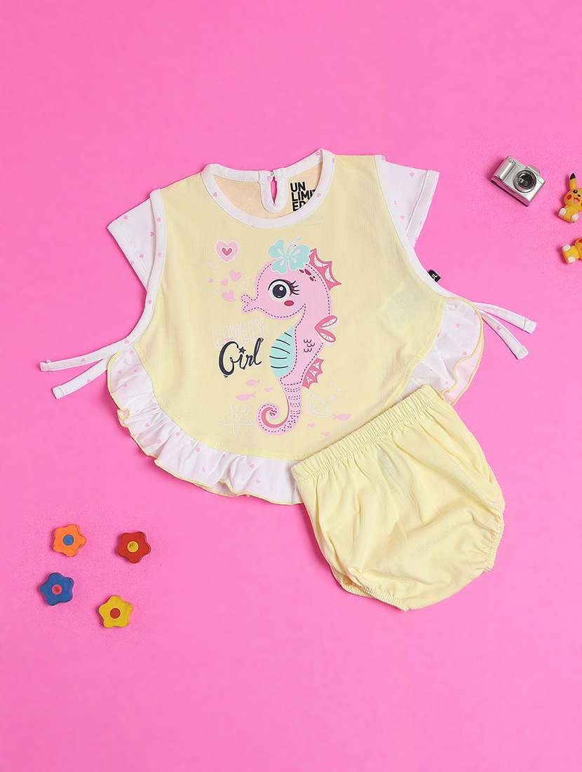 girls printed short sleeve frock with blommer - 22272623 -  Standard Image - 1