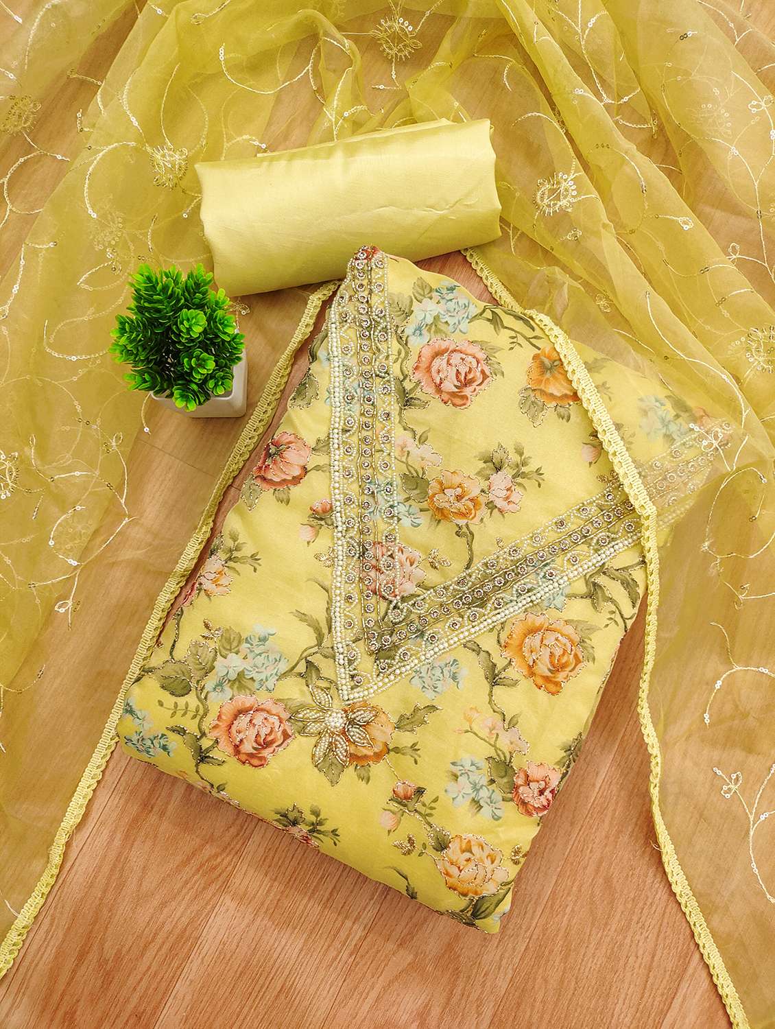 women floral embroidered unstitched suit set - 22272677 -  Standard Image - 1