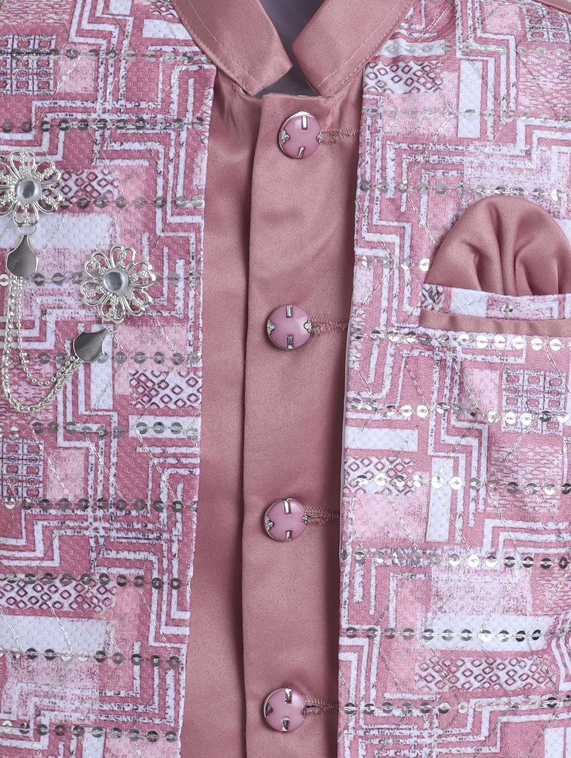 boys printed long sleeve sherwani set - 22272682 -  Standard Image - 4