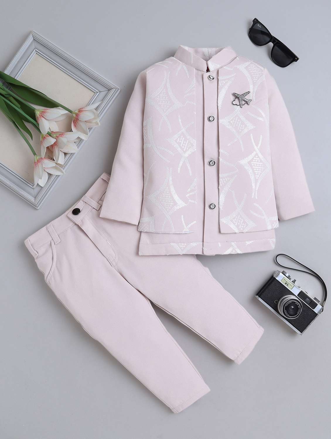 boys embroidered long sleeve sherwani set