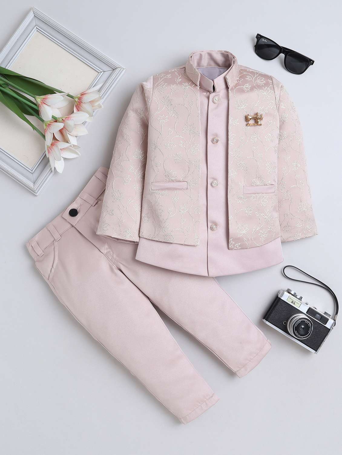 boys embroidered long sleeve sherwani set