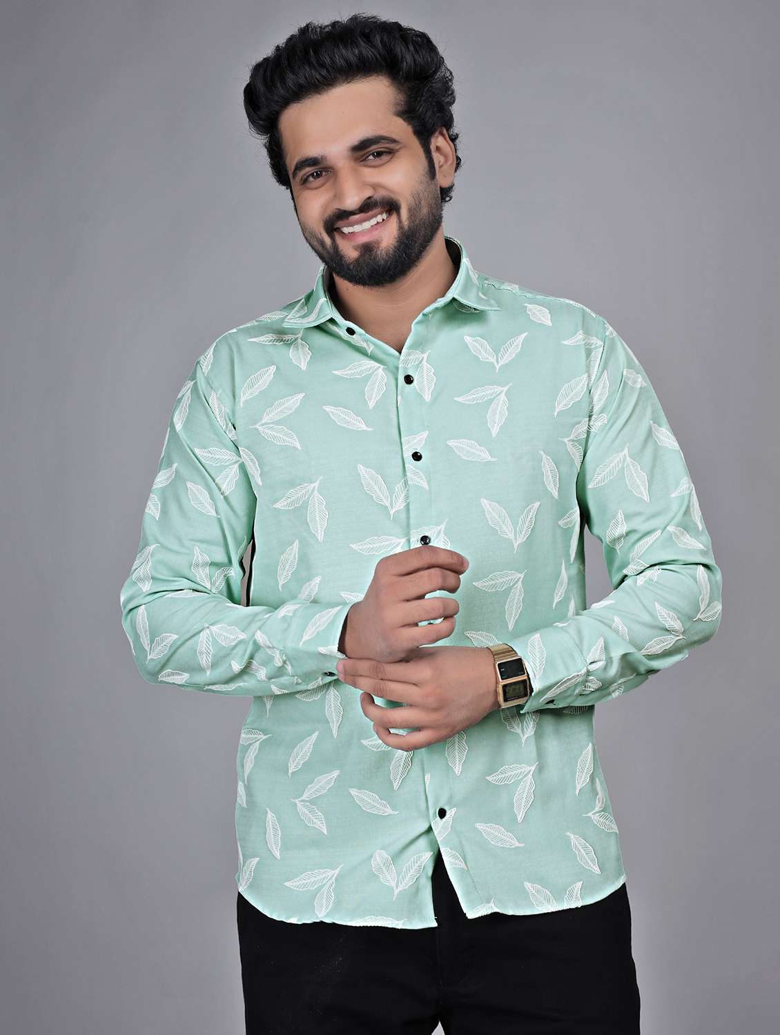 men printed long sleeve regular fit casual shirt