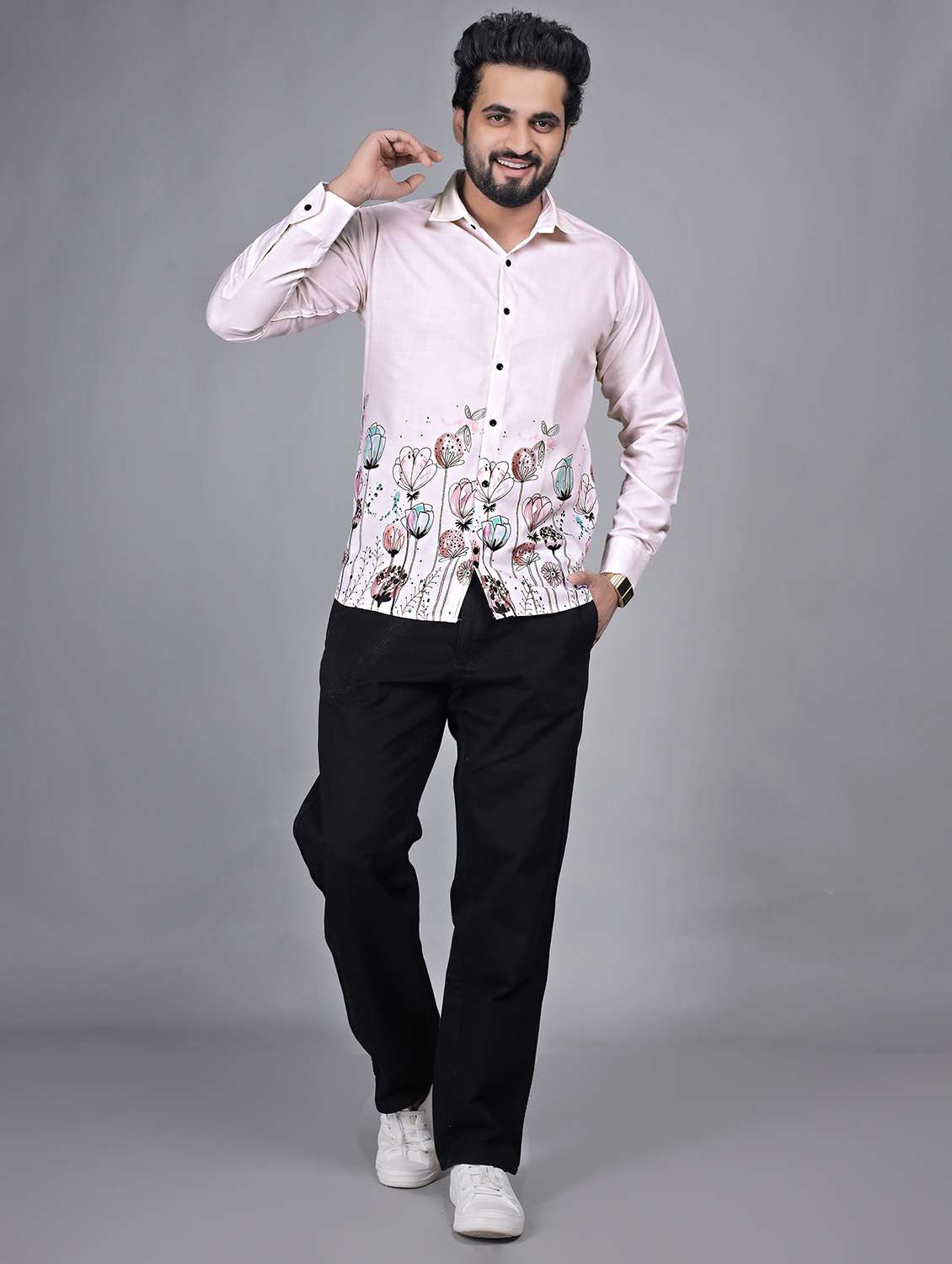 men printed long sleeve regular fit casual shirt - 22272733 -  Standard Image - 4