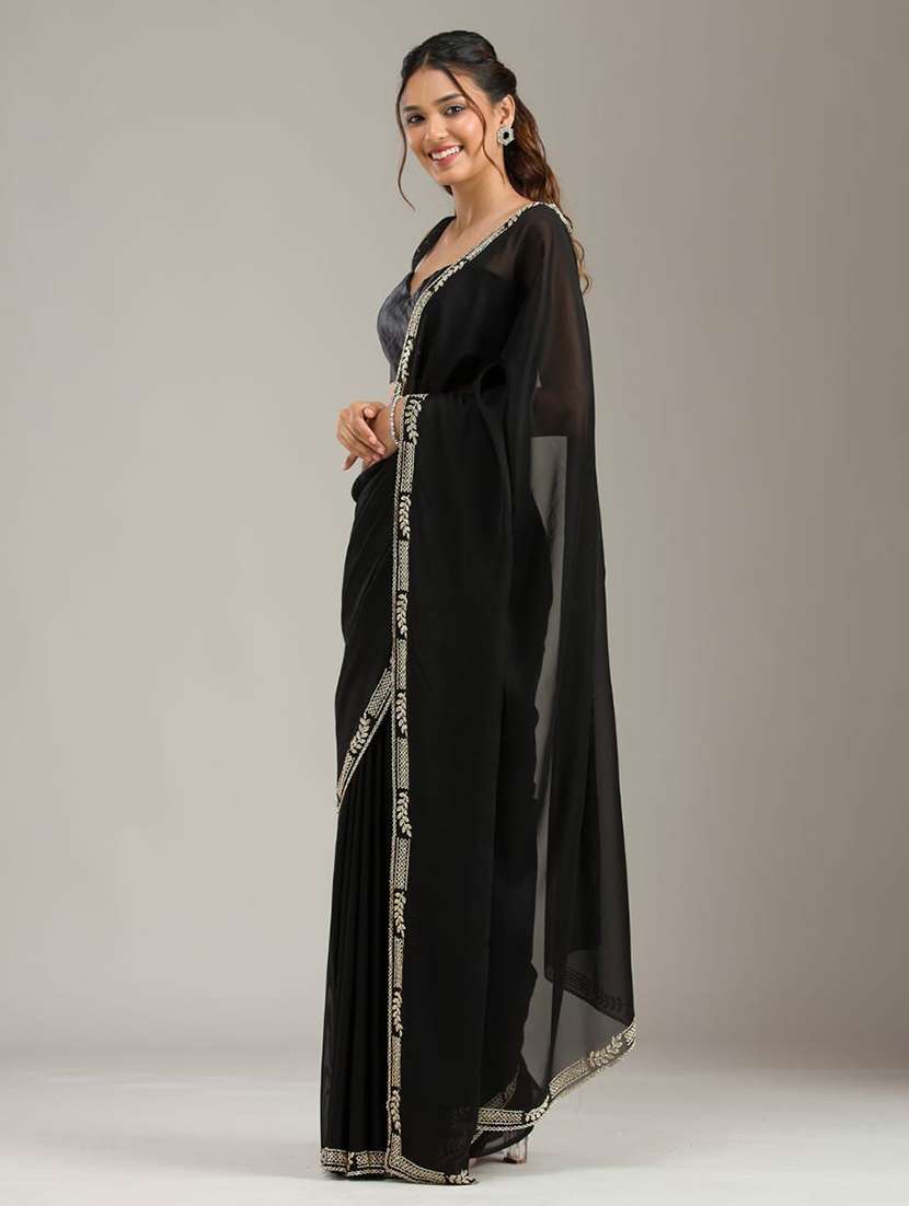 women solid with embellished bordered saree with blouse - 22272749 -  Standard Image - 1