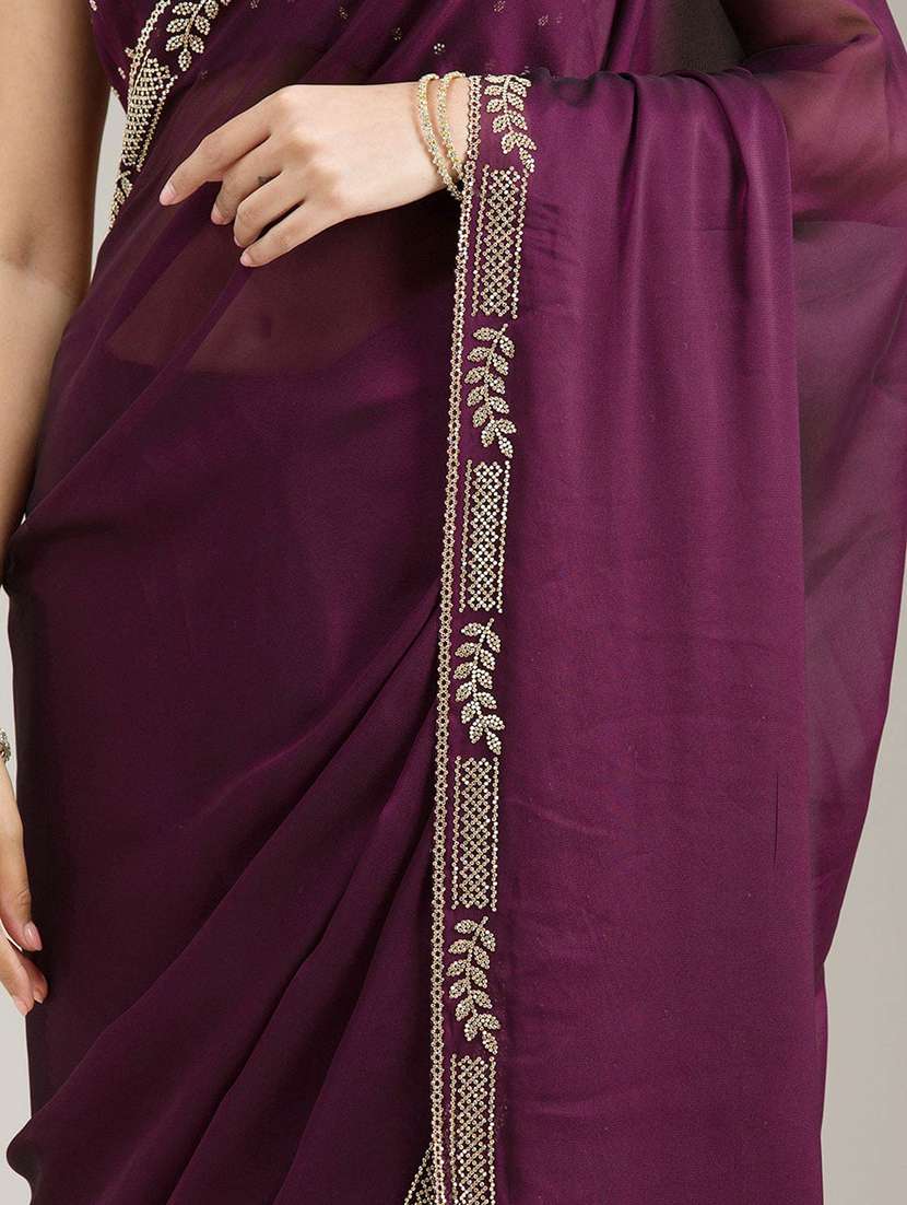 women solid with embellished bordered saree with blouse - 22272750 -  Standard Image - 6