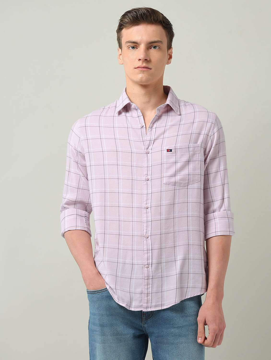 men checkered long sleeve regualr fit casual shirt