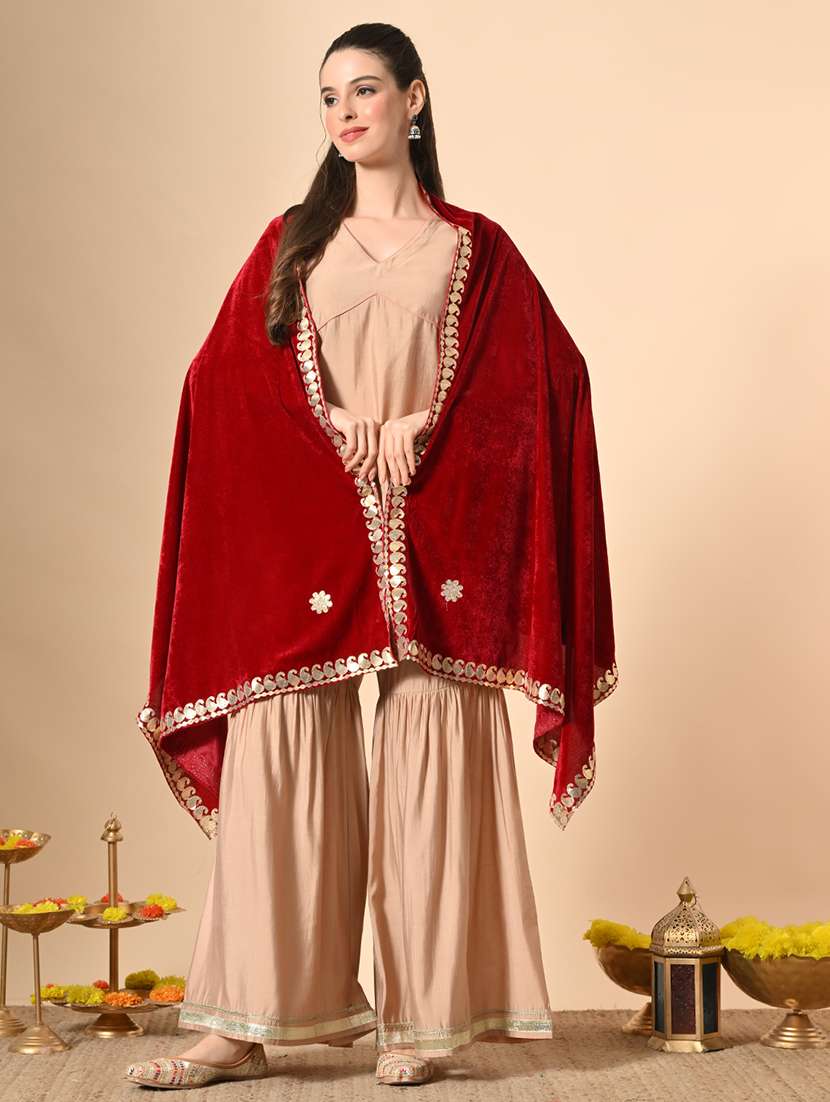 women gota detailed velvet dupatta - 22272885 -  Standard Image - 1
