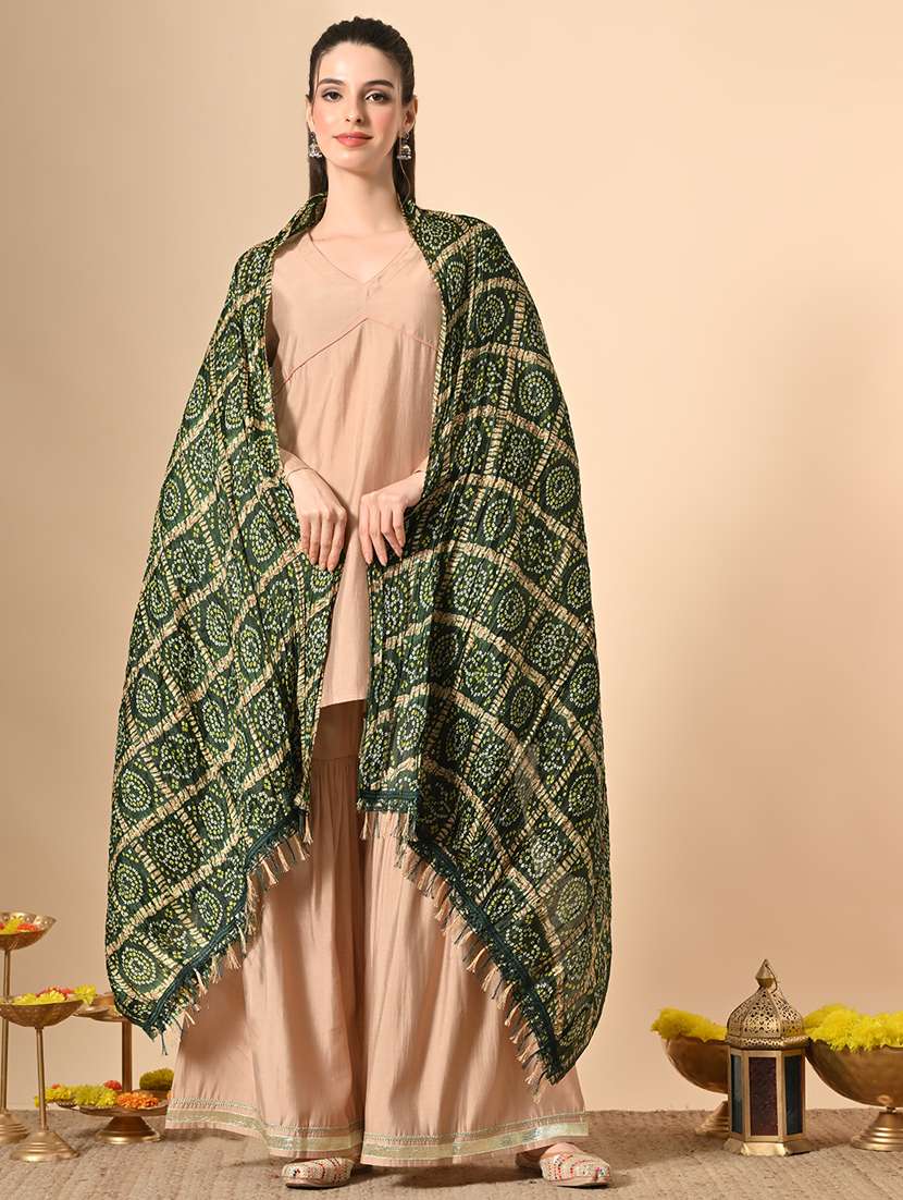women green bandhani print dupatta - 22272886 -  Standard Image - 1