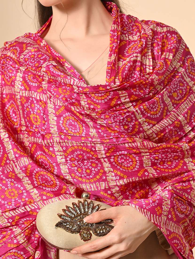 women pink bandhani print dupatta - 22272887 -  Standard Image - 6
