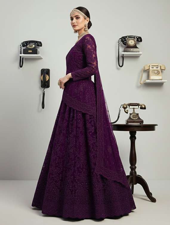 women solid with work semi stitched fit & flare gown - 22272898 -  Standard Image - 1