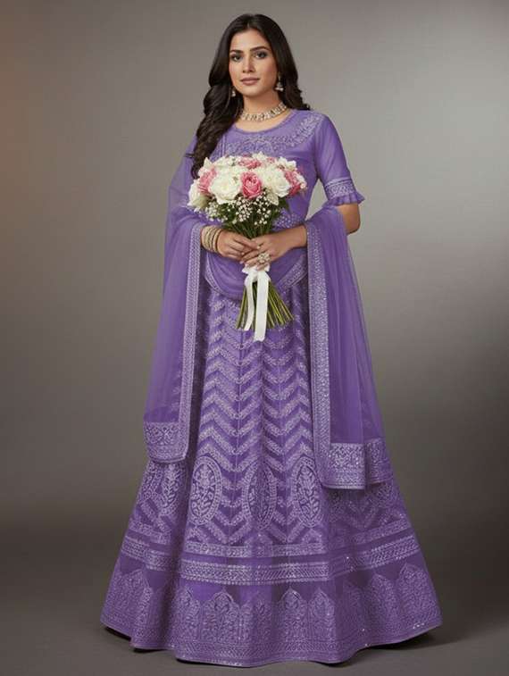 women solid with work semi stitched fit & flare gown - 22272901 -  Standard Image - 1