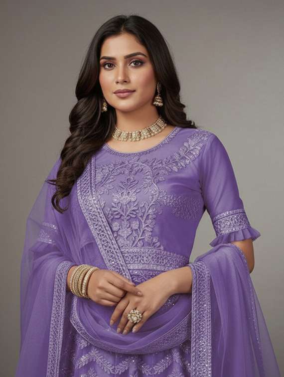 women solid with work semi stitched fit & flare gown - 22272901 -  Standard Image - 4