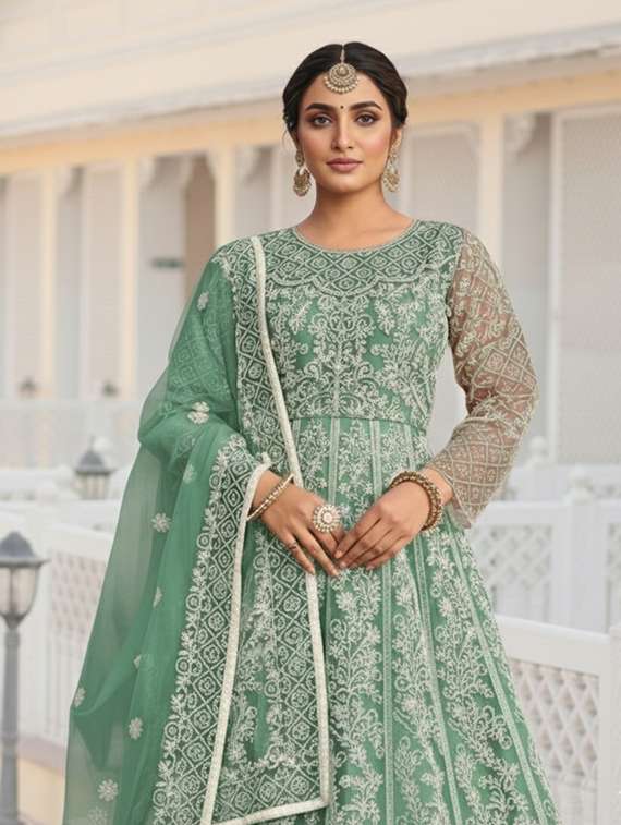 women solid with work semi stitched fit & flare gown - 22272918 -  Standard Image - 4