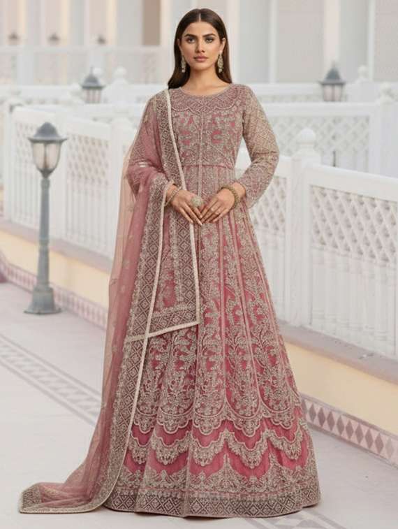 women solid with work semi stitched fit & flare gown - 22272919 -  Standard Image - 1