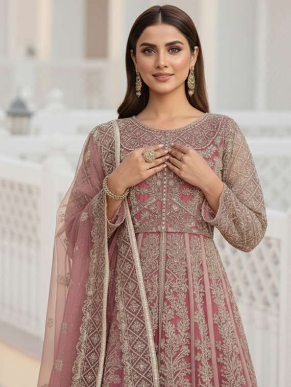 women solid with work semi stitched fit & flare gown - 22272919 -  Standard Image - 4