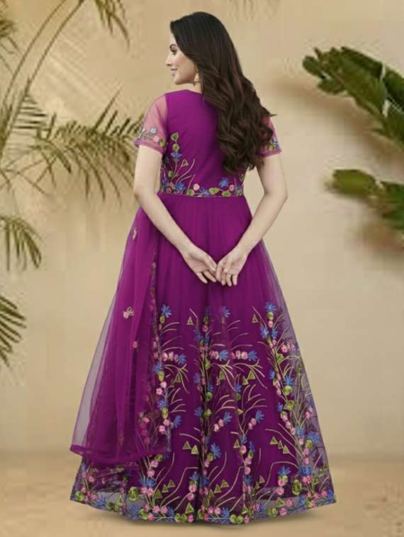 women solid with work semi stitched fit & flare gown - 22272922 -  Standard Image - 4