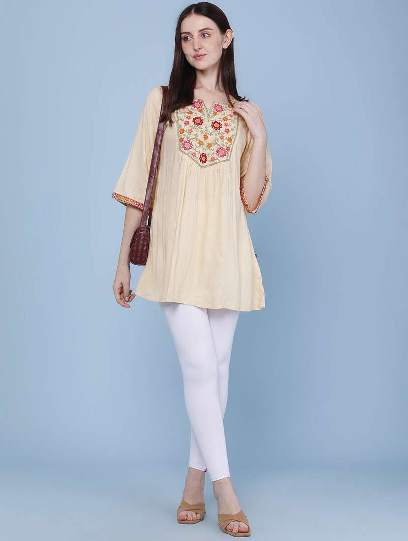 women embroidered three quarter sleeves a-line kurti - 22273080 -  Standard Image - 4