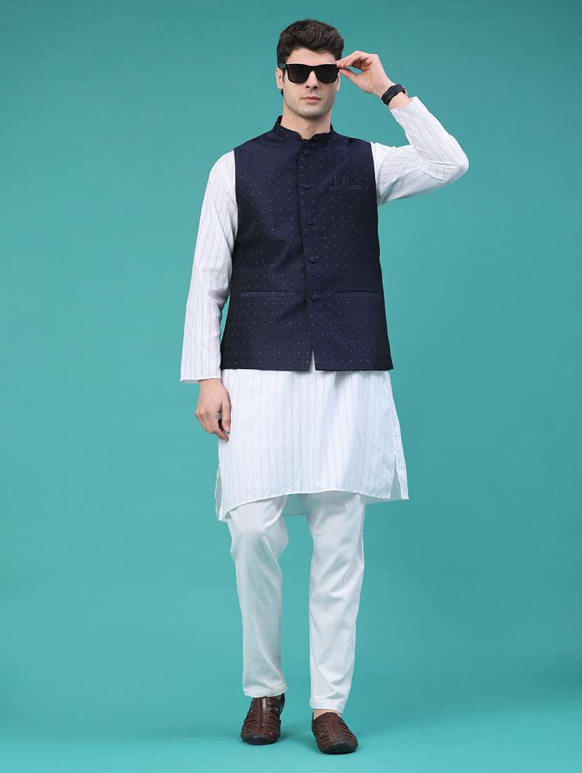 men navy blue polyester nehru jacket - 22273102 -  Standard Image - 4