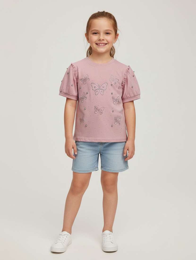 girls embellished short sleevfr tee