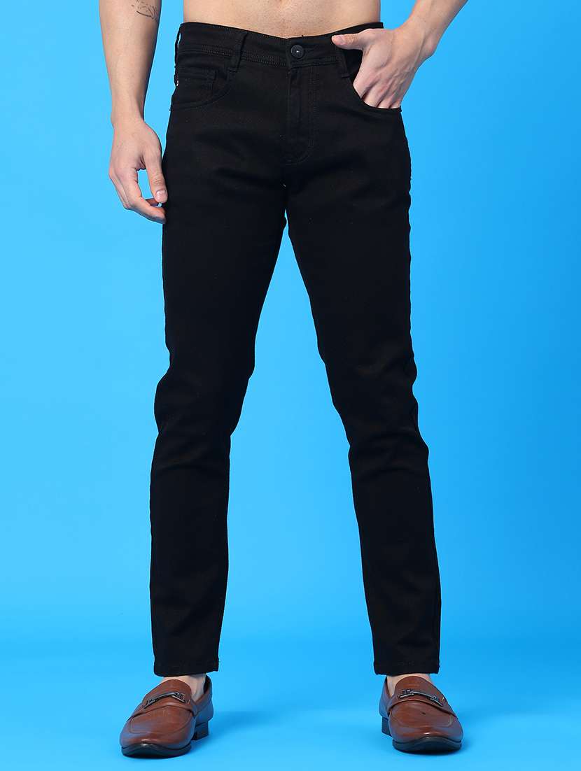 men plain mid rise full length jeans