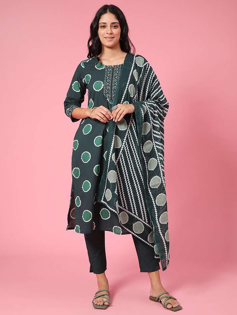 green cotton kurta dupatta  set