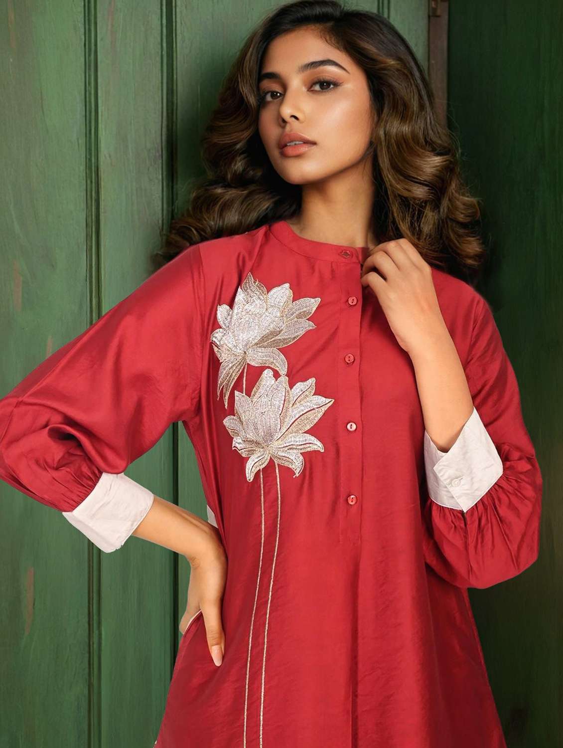 women solid with work three quarter sleeve ethnic co-ord set - 22273567 -  Standard Image - 1