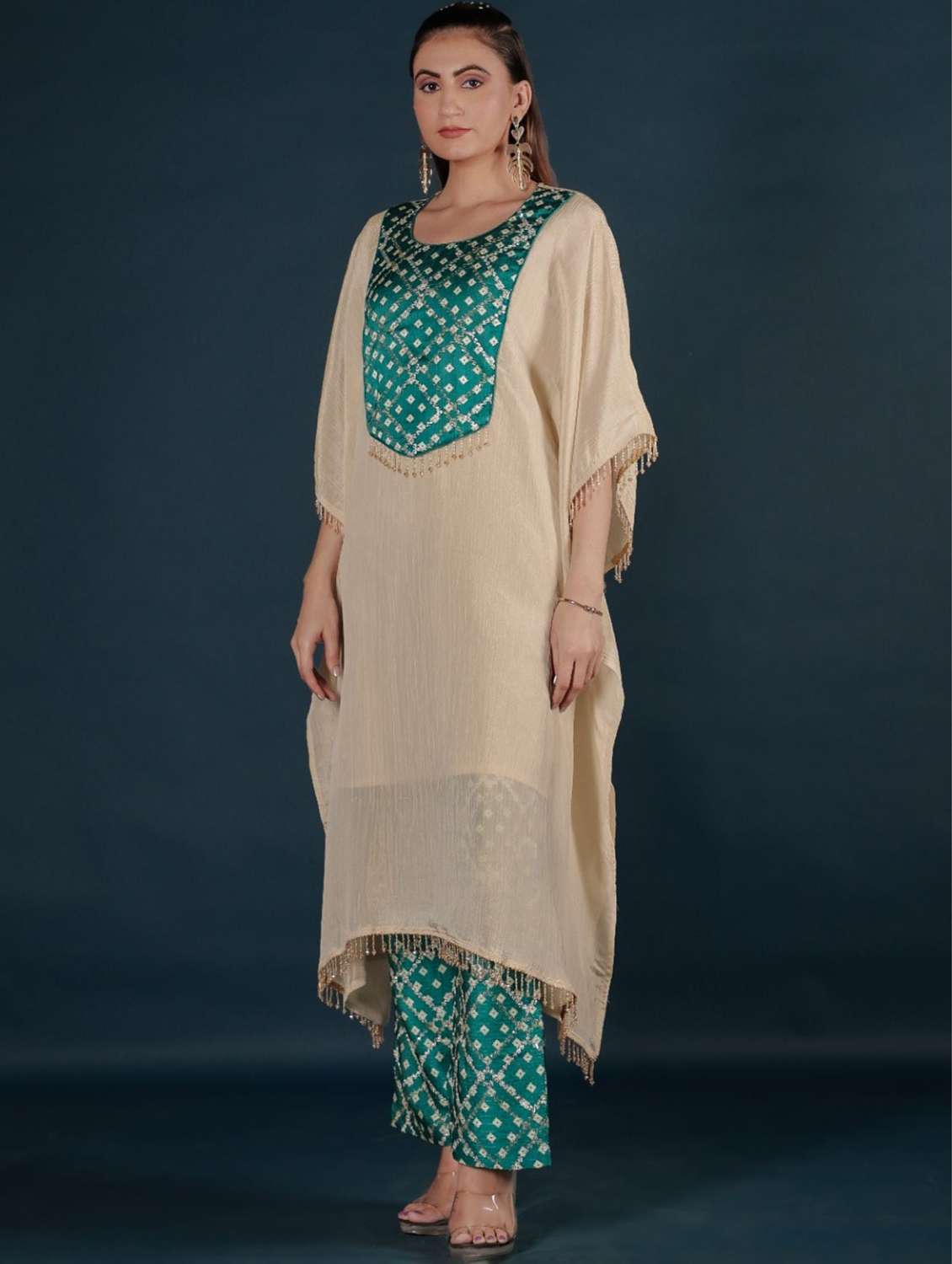 women printed kimono sleeve kaftan kurta pant set - 22273584 -  Standard Image - 1