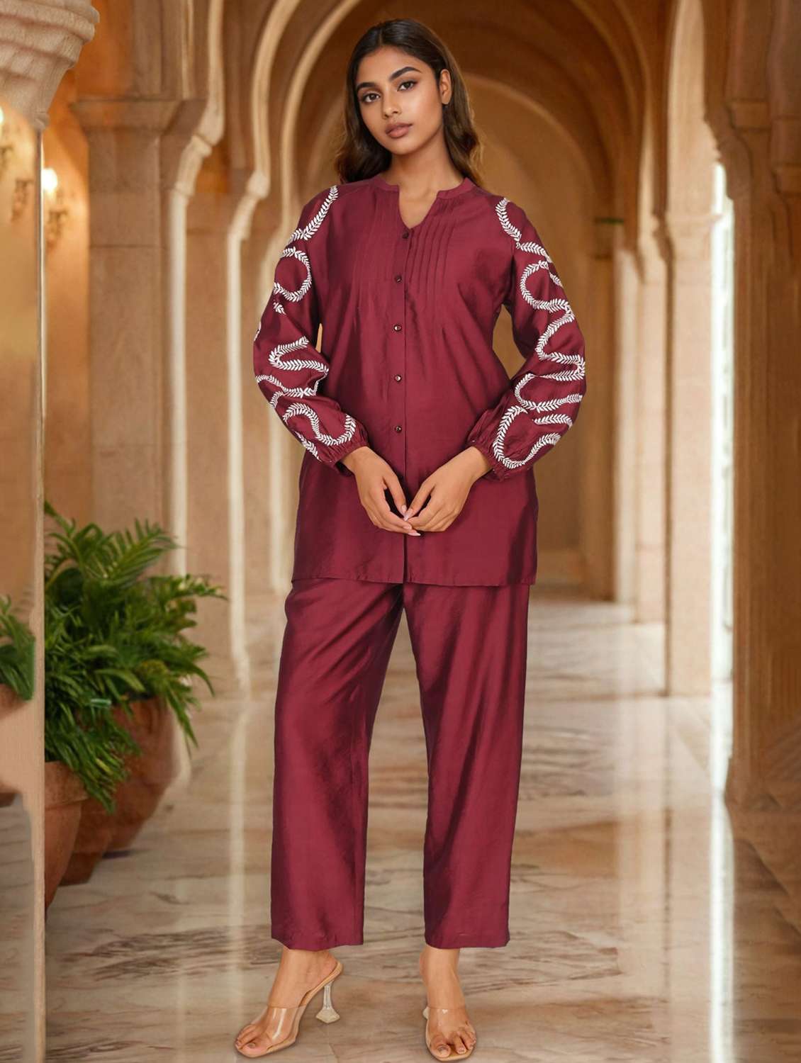 women embroidered puff sleeve co-ord set - 22273625 -  Standard Image - 1