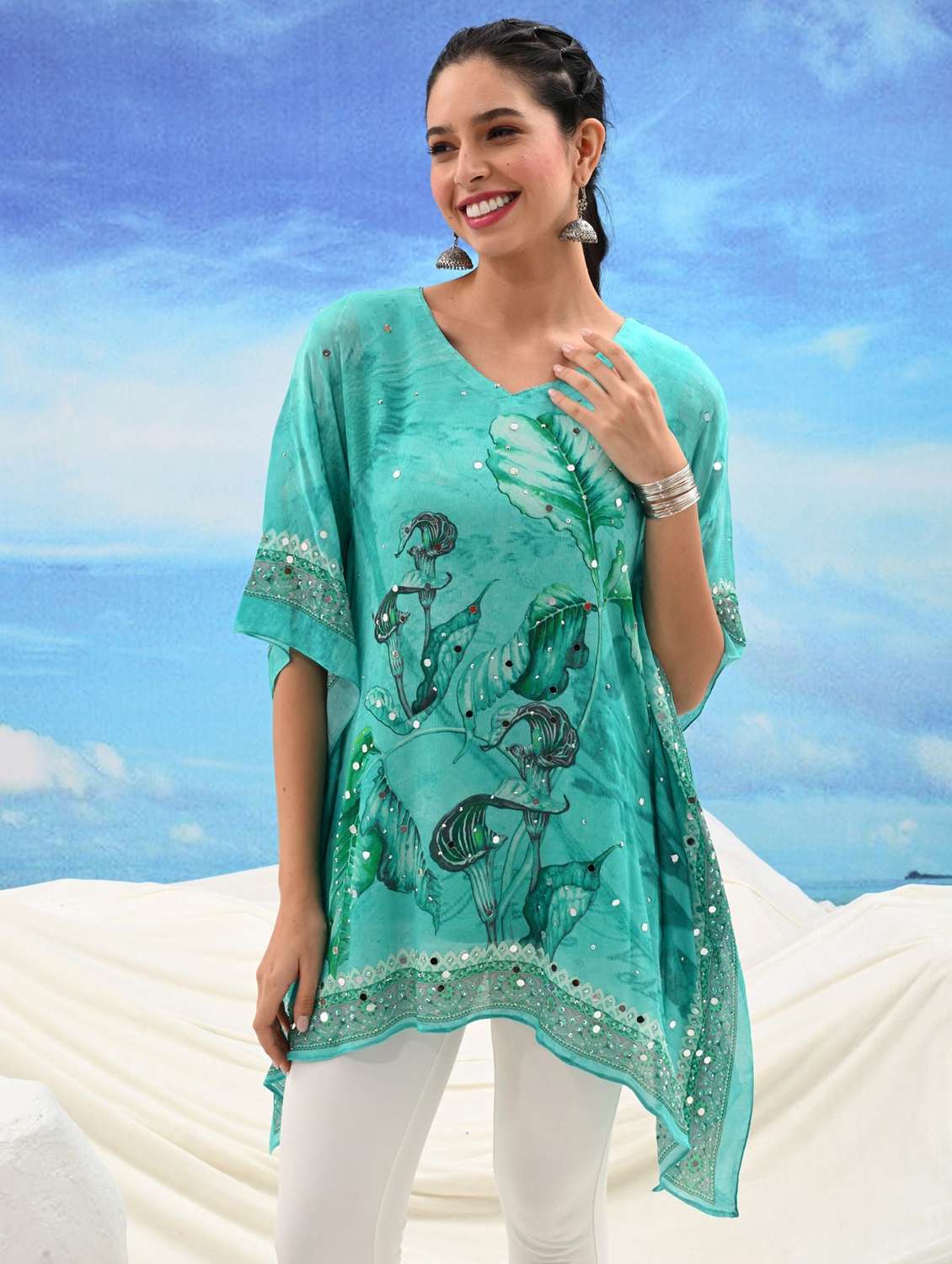women printed kimono sleeve kaftan tunic - 22273676 -  Standard Image - 1