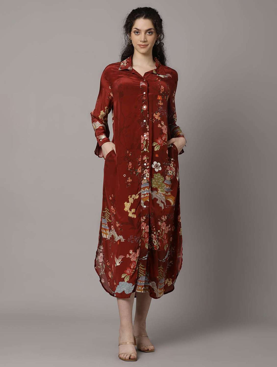 women floral print long sleeve a-line dress - 22273682 -  Standard Image - 1
