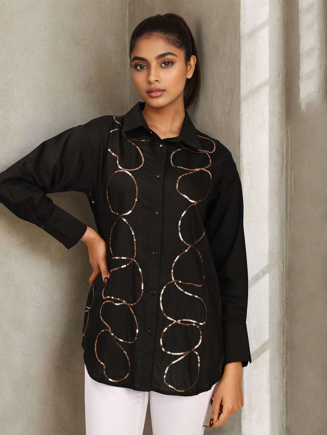 women collared long sleeve regular shirt