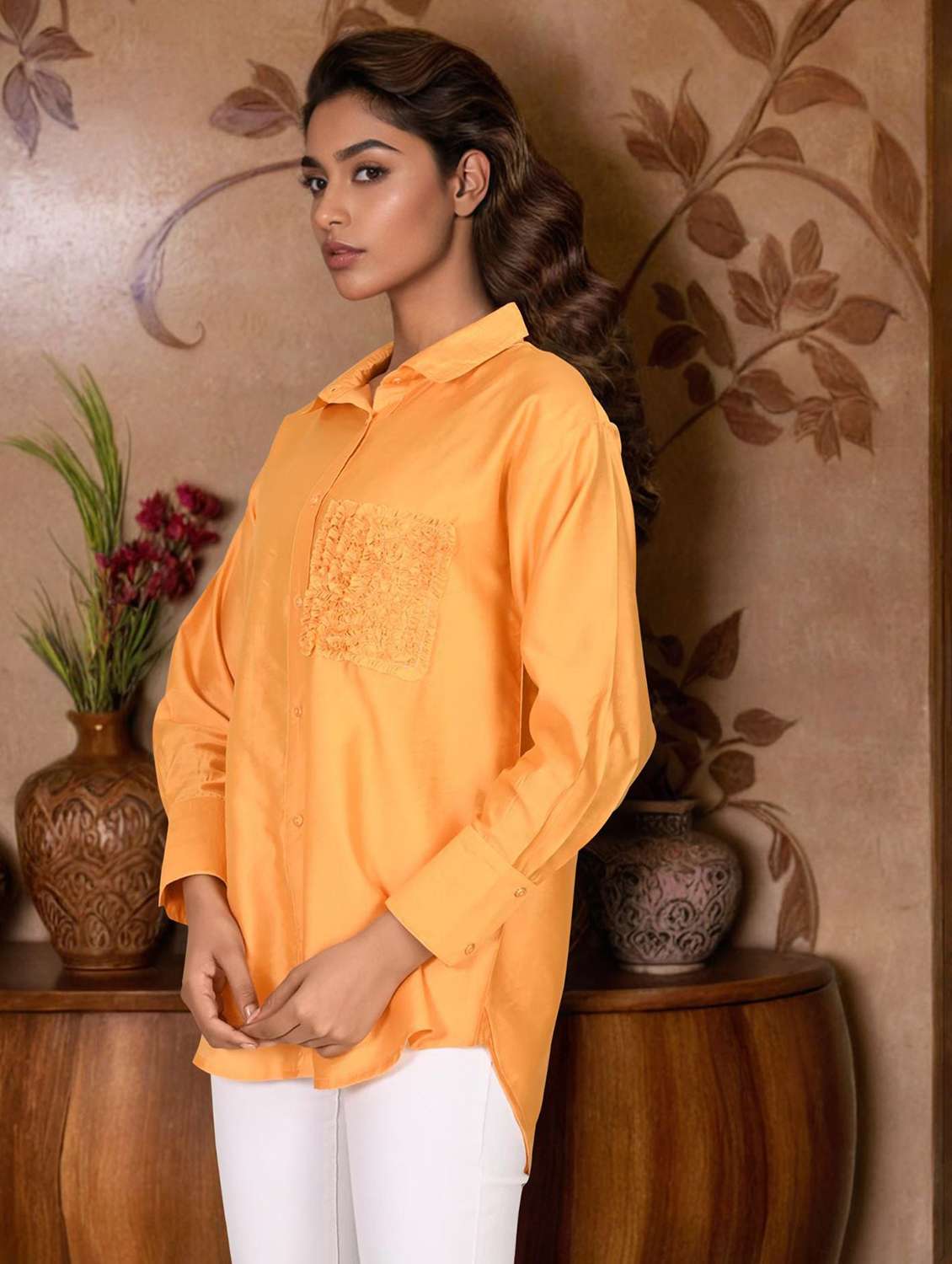 women collared long sleeve high low shirt - 22273753 -  Standard Image - 1