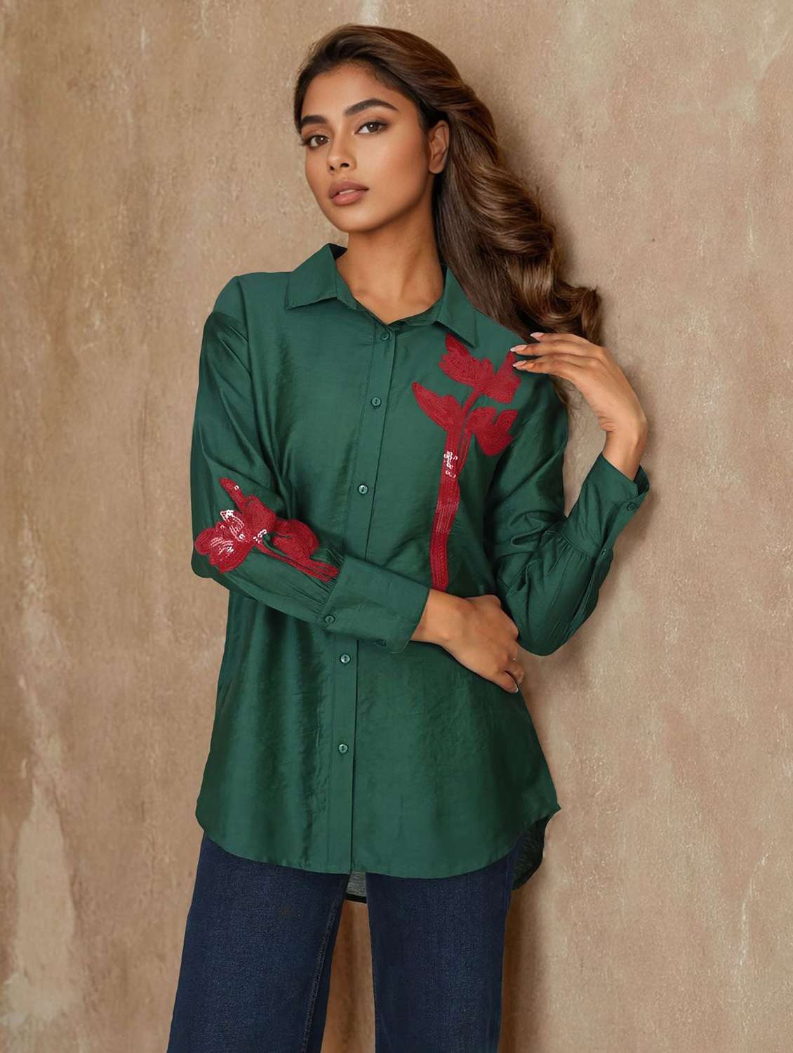 women collared long sleeve regular shirt
