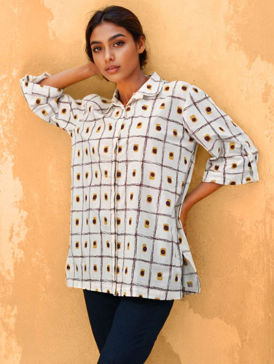women collared three quarter sleeve regular shirt - 22273759 -  Standard Image - 1