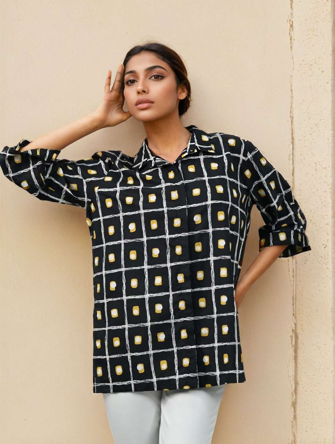 women collared three quarter sleeve regular shirt