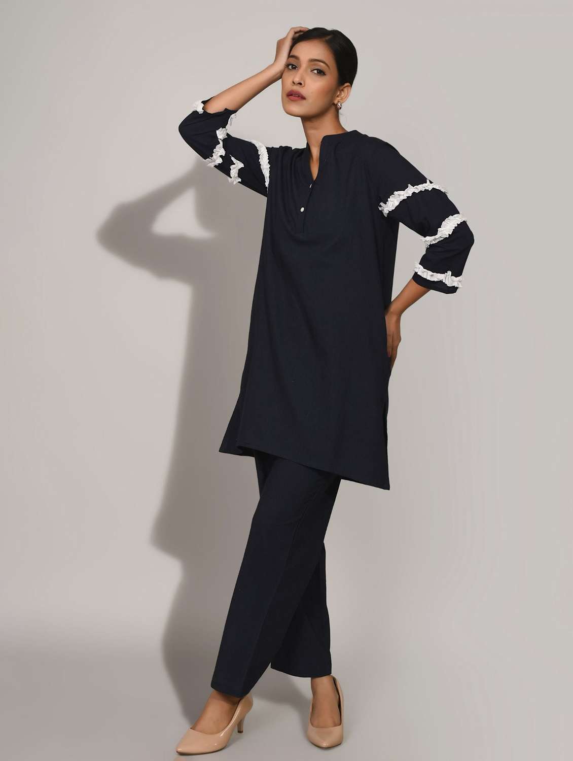 women solid with work three quarter sleeve ethnic co-ord set - 22273765 -  Standard Image - 1