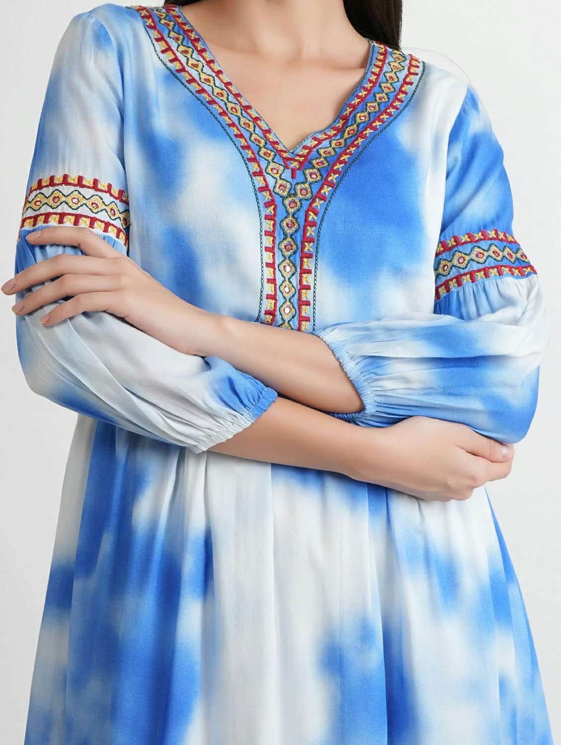 women printed puff sleeve fit & flare dress - 22273773 -  Standard Image - 4