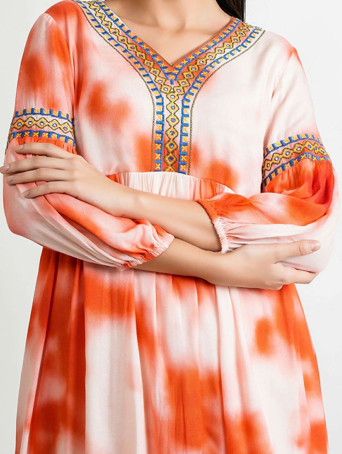 women printed puff sleeve fit & flare dress - 22273774 -  Standard Image - 4